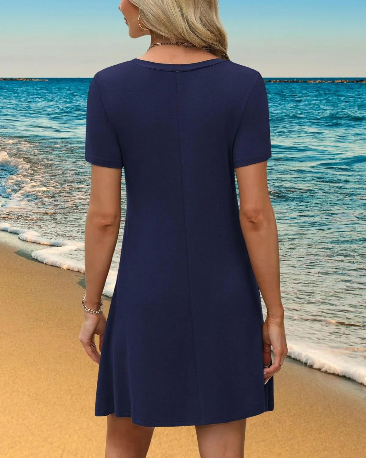 Women's Summer A-Line Dress Mini Short Sleeve T Shirt Dress Flowy Sundresses Beach Cover Ups 2025 Vacation