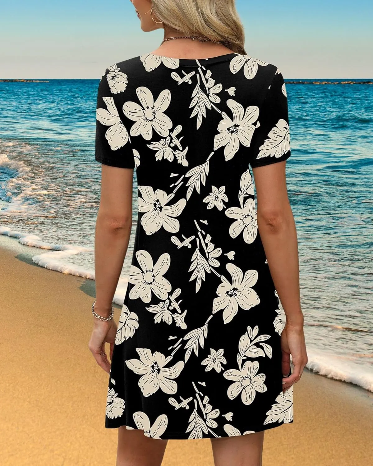 Women's Summer A-Line Dress Mini Short Sleeve T Shirt Dress Flowy Sundresses Beach Cover Ups 2025 Vacation