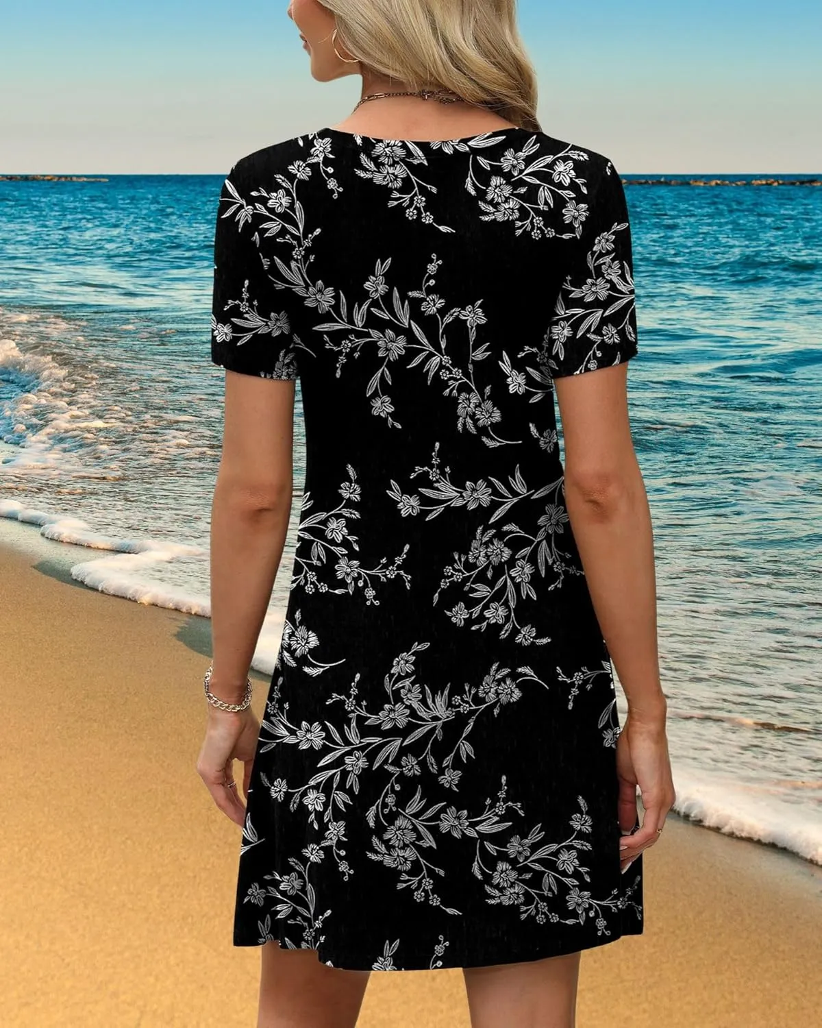 Women's Summer A-Line Dress Mini Short Sleeve T Shirt Dress Flowy Sundresses Beach Cover Ups 2025 Vacation