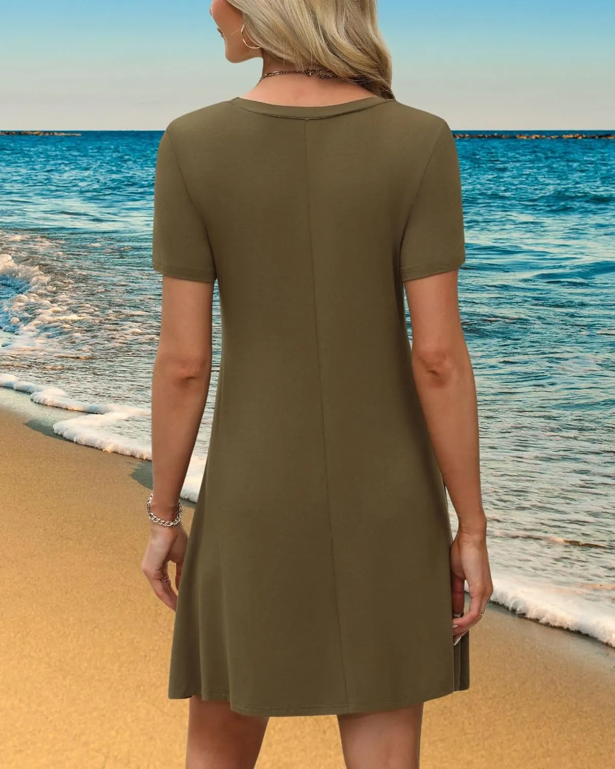 Women's Summer A-Line Dress Mini Short Sleeve T Shirt Dress Flowy Sundresses Beach Cover Ups 2025 Vacation