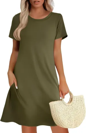 Women's Summer A-Line Dress Mini Short Sleeve T Shirt Dress Flowy Sundresses Beach Cover Ups 2025 Vacation