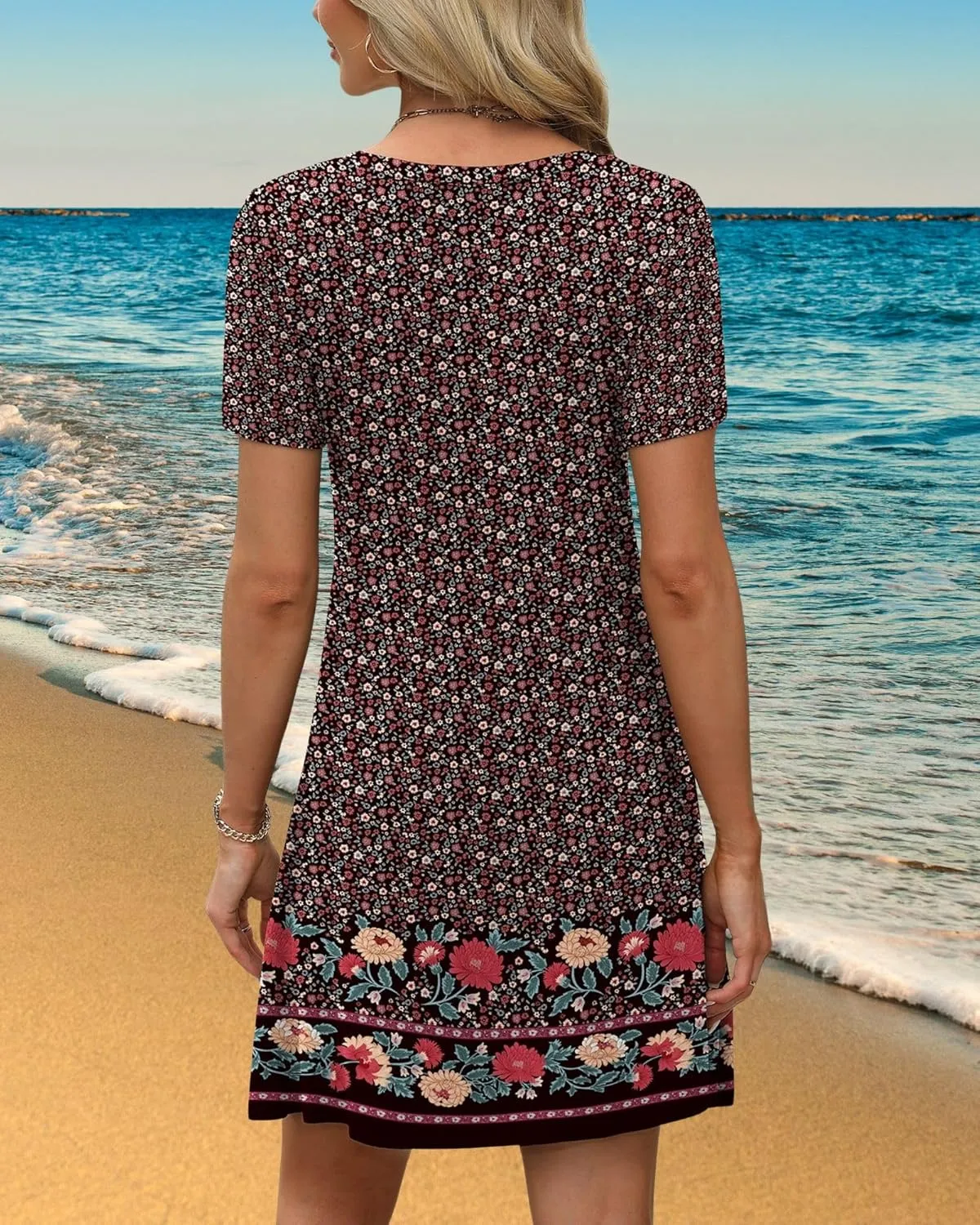 Women's Summer A-Line Dress Mini Short Sleeve T Shirt Dress Flowy Sundresses Beach Cover Ups 2025 Vacation