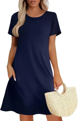 Women's Summer A-Line Dress Mini Short Sleeve T Shirt Dress Flowy Sundresses Beach Cover Ups 2025 Vacation