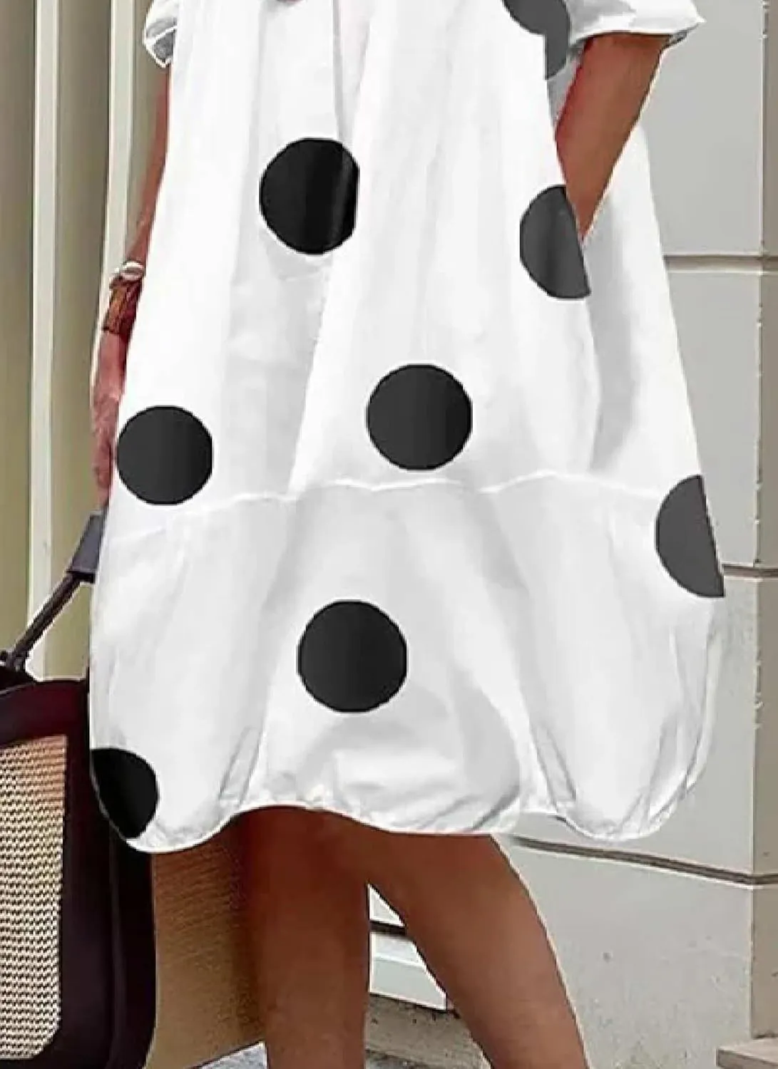 Womens Summer Dress Long Sleeve V Neck Midi Dresses Fashion Casual Fit Flowy Polka Dot Shirt Vacation Sundress