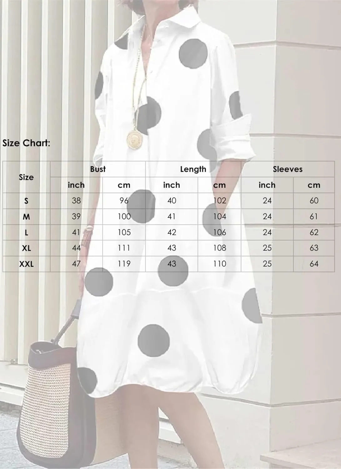 Womens Summer Dress Long Sleeve V Neck Midi Dresses Fashion Casual Fit Flowy Polka Dot Shirt Vacation Sundress