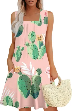 Womens Summer Dresses Casual Beach Vacation Sleeveless Tank Sundresses Boho Hawaiian Dress with Pockets