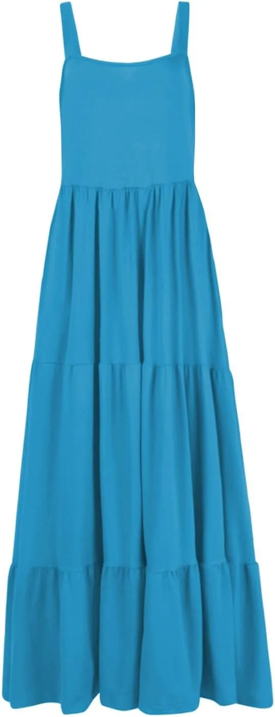 Women's Summer Dresses Halter Neck Sleeveless Smocked Backless Floral Flowy Tiered A Line Boho Beach Maxi Dress