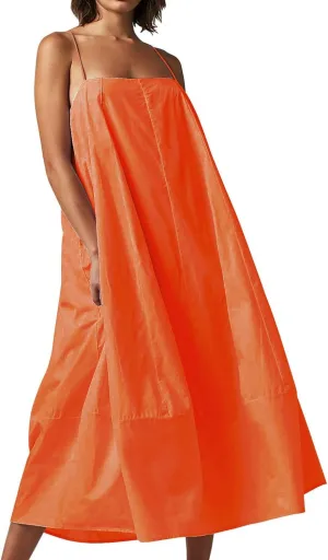 Womens Summer Dresses Sleeveless Spaghetti Strap Lounge Dress Flowy A-Line Midi Dress