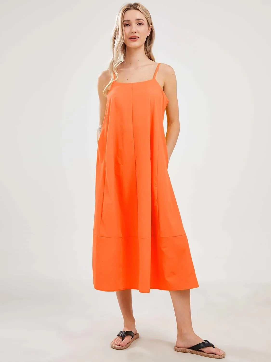 Womens Summer Dresses Sleeveless Spaghetti Strap Lounge Dress Flowy A-Line Midi Dress