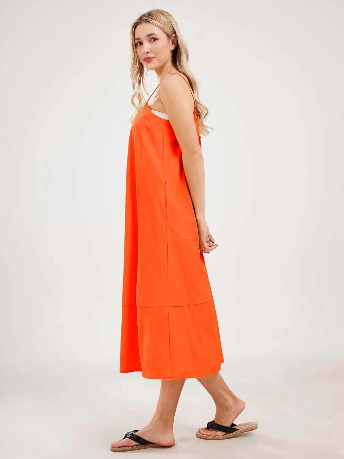 Womens Summer Dresses Sleeveless Spaghetti Strap Lounge Dress Flowy A-Line Midi Dress