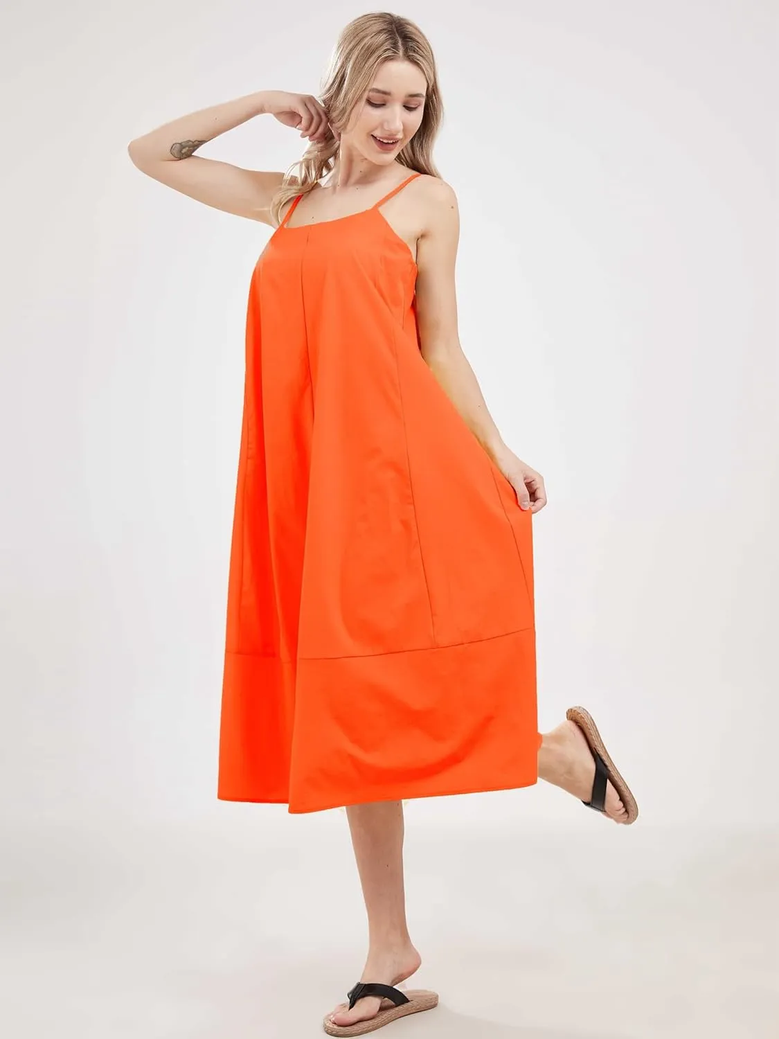 Womens Summer Dresses Sleeveless Spaghetti Strap Lounge Dress Flowy A-Line Midi Dress