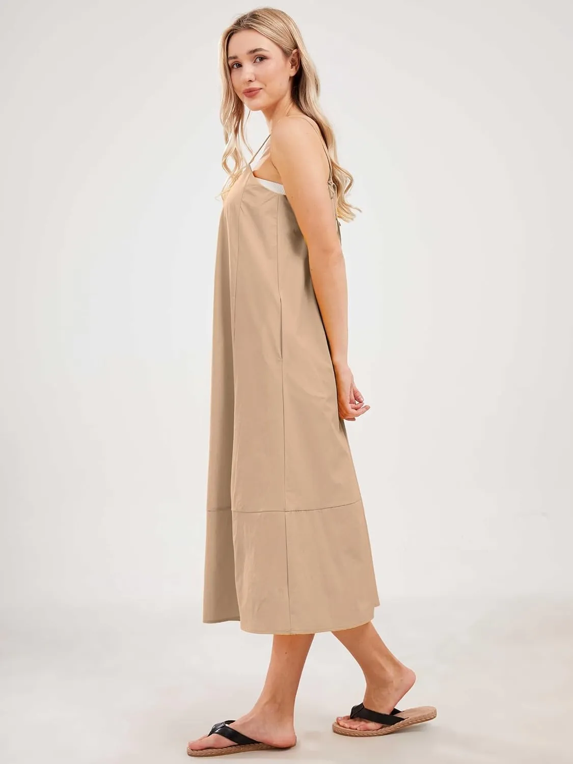 Womens Summer Dresses Sleeveless Spaghetti Strap Lounge Dress Flowy A-Line Midi Dress