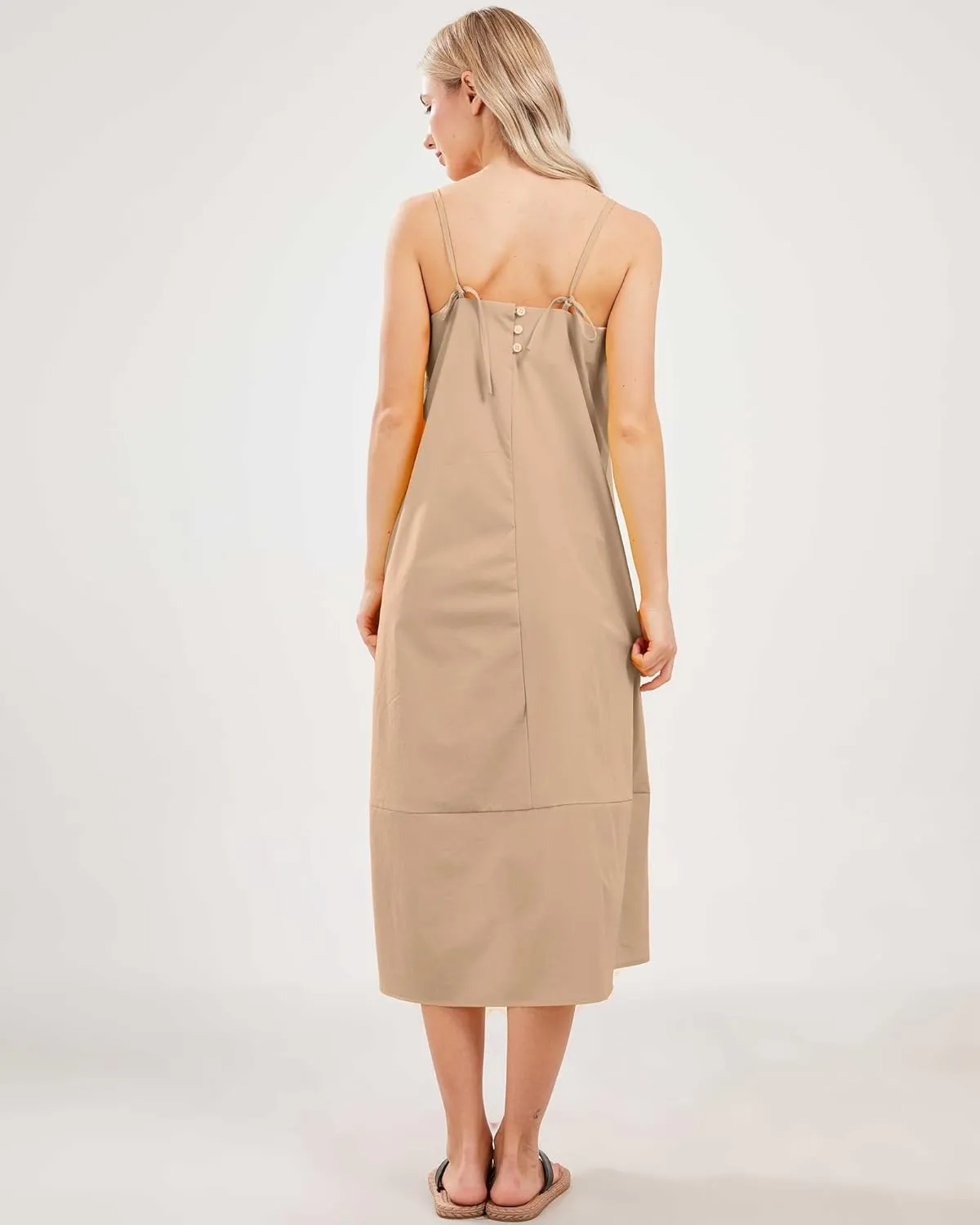Womens Summer Dresses Sleeveless Spaghetti Strap Lounge Dress Flowy A-Line Midi Dress