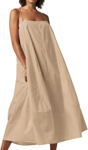 Womens Summer Dresses Sleeveless Spaghetti Strap Lounge Dress Flowy A-Line Midi Dress