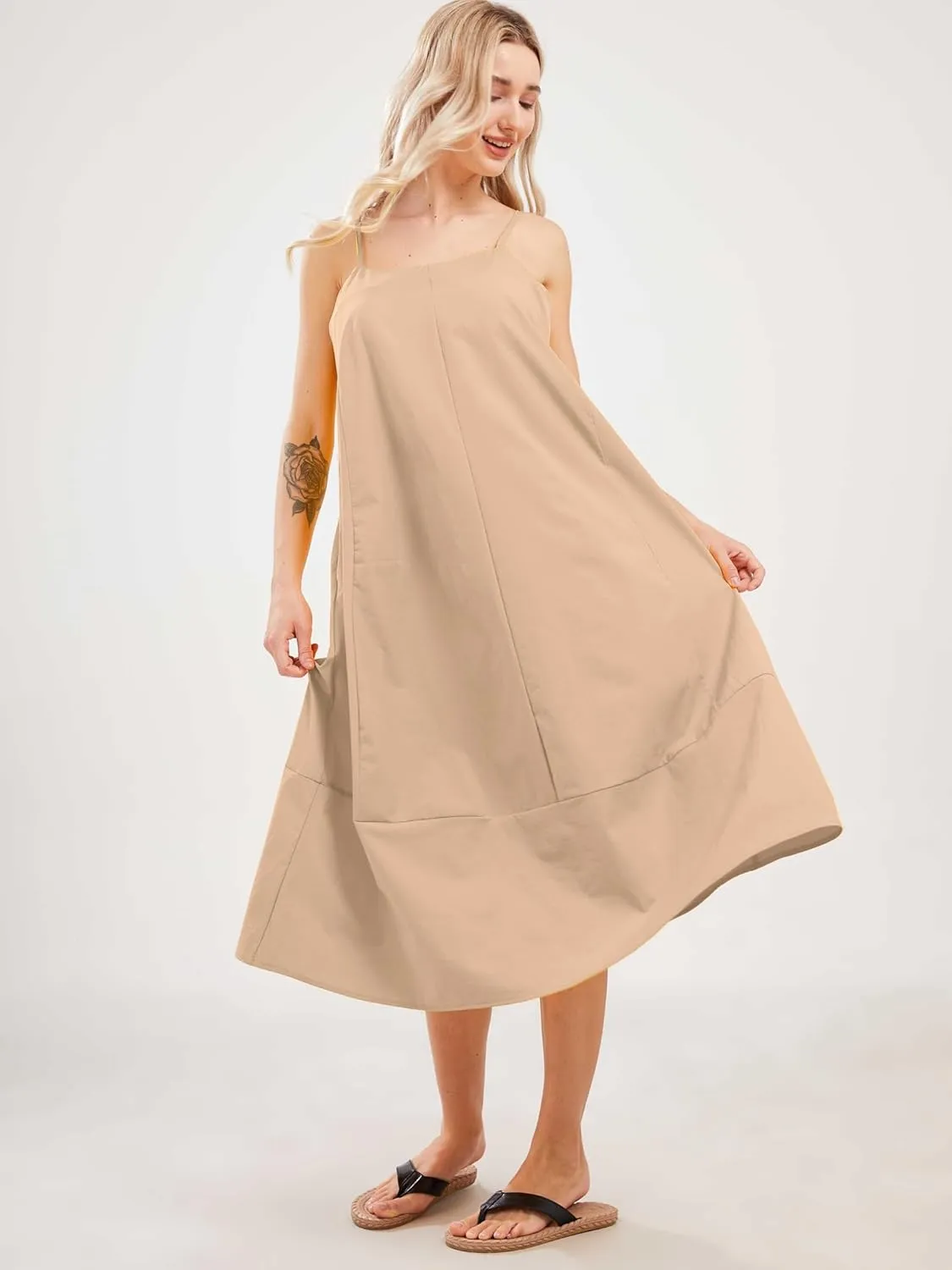 Womens Summer Dresses Sleeveless Spaghetti Strap Lounge Dress Flowy A-Line Midi Dress