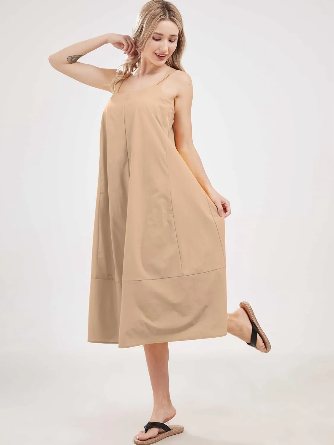 Womens Summer Dresses Sleeveless Spaghetti Strap Lounge Dress Flowy A-Line Midi Dress