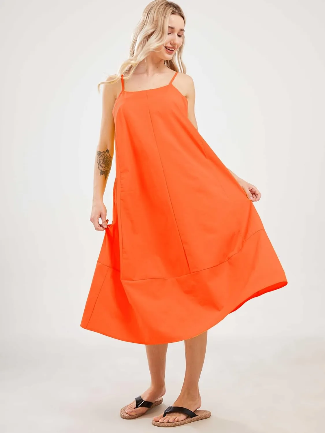 Womens Summer Dresses Sleeveless Spaghetti Strap Lounge Dress Flowy A-Line Midi Dress