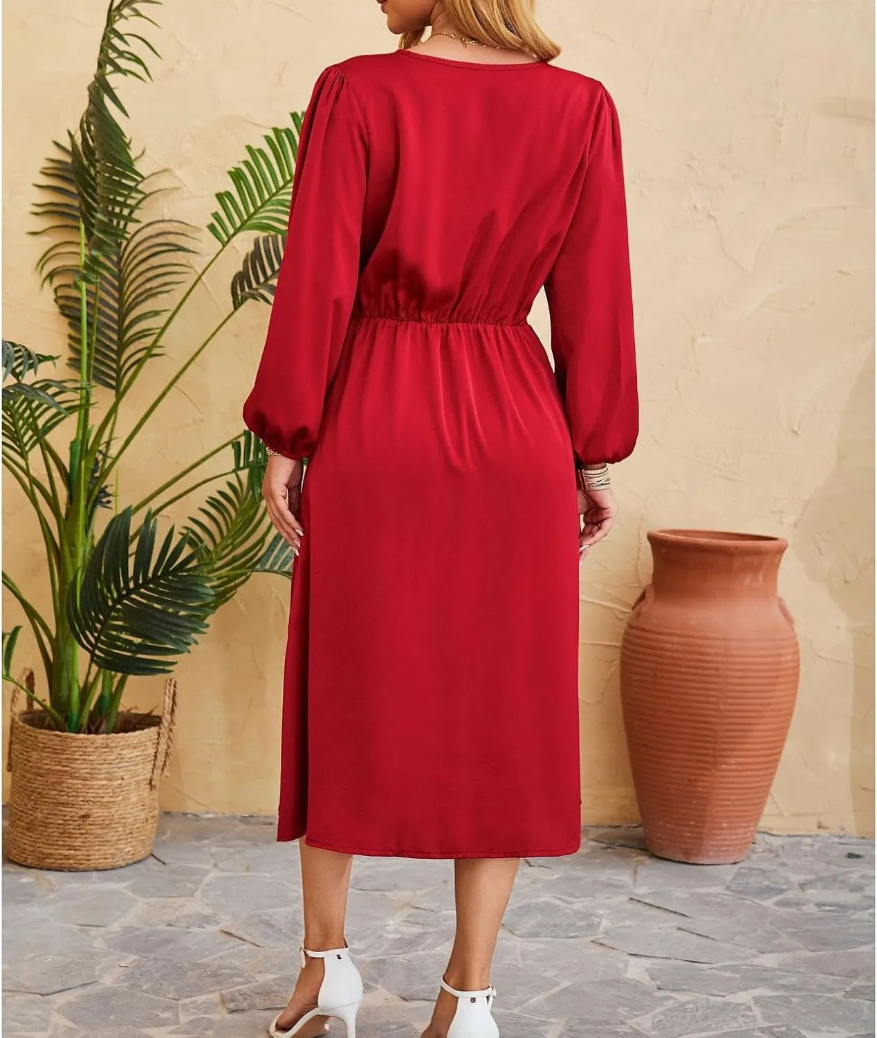 Women's Summer Maxi Dress Casual Boho Floral Wrap V Neck Short Sleeve Ruffle Hem Split Beach Long Dresses with Belt