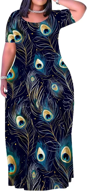 Women's Summer Oversized Maxi Dresses Casual Floral Short Sleeve Dresses Holiday Trend Beach Sundresses