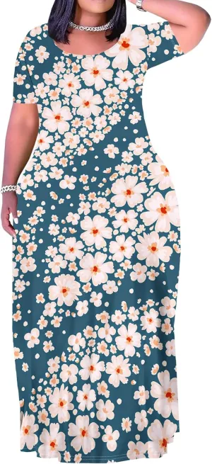 Women's Summer Oversized Maxi Dresses Casual Floral Short Sleeve Dresses Holiday Trend Beach Sundresses