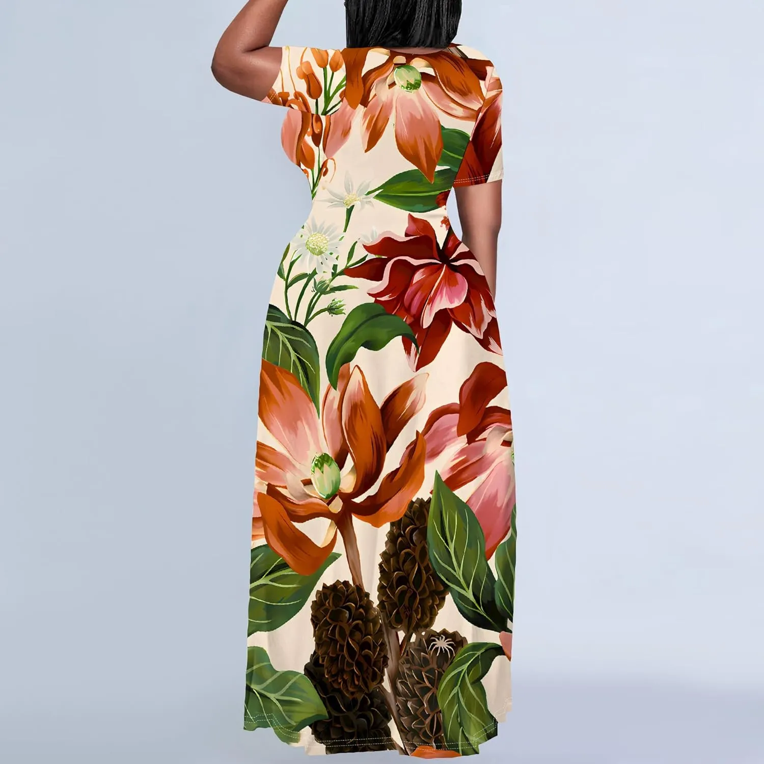 Women's Summer Oversized Maxi Dresses Casual Floral Short Sleeve Dresses Holiday Trend Beach Sundresses