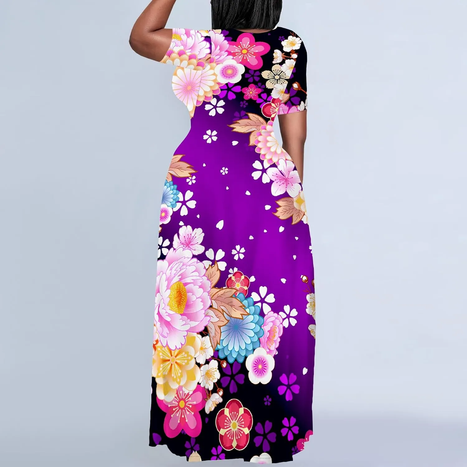 Women's Summer Oversized Maxi Dresses Casual Floral Short Sleeve Dresses Holiday Trend Beach Sundresses