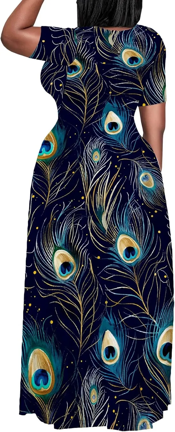Women's Summer Oversized Maxi Dresses Casual Floral Short Sleeve Dresses Holiday Trend Beach Sundresses