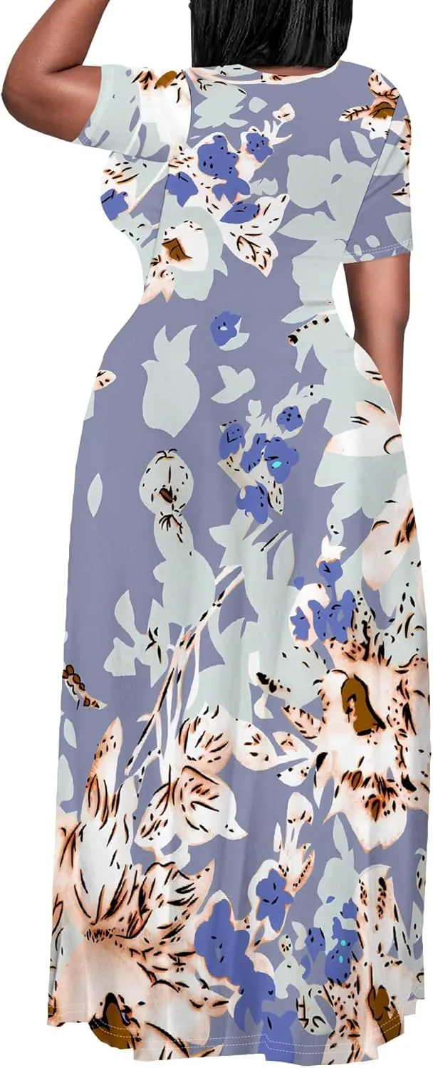Women's Summer Oversized Maxi Dresses Casual Floral Short Sleeve Dresses Holiday Trend Beach Sundresses