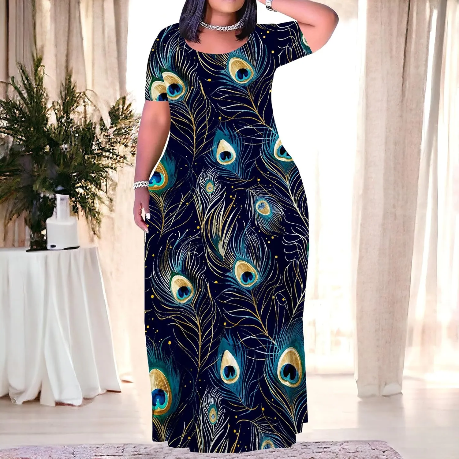 Women's Summer Oversized Maxi Dresses Casual Floral Short Sleeve Dresses Holiday Trend Beach Sundresses