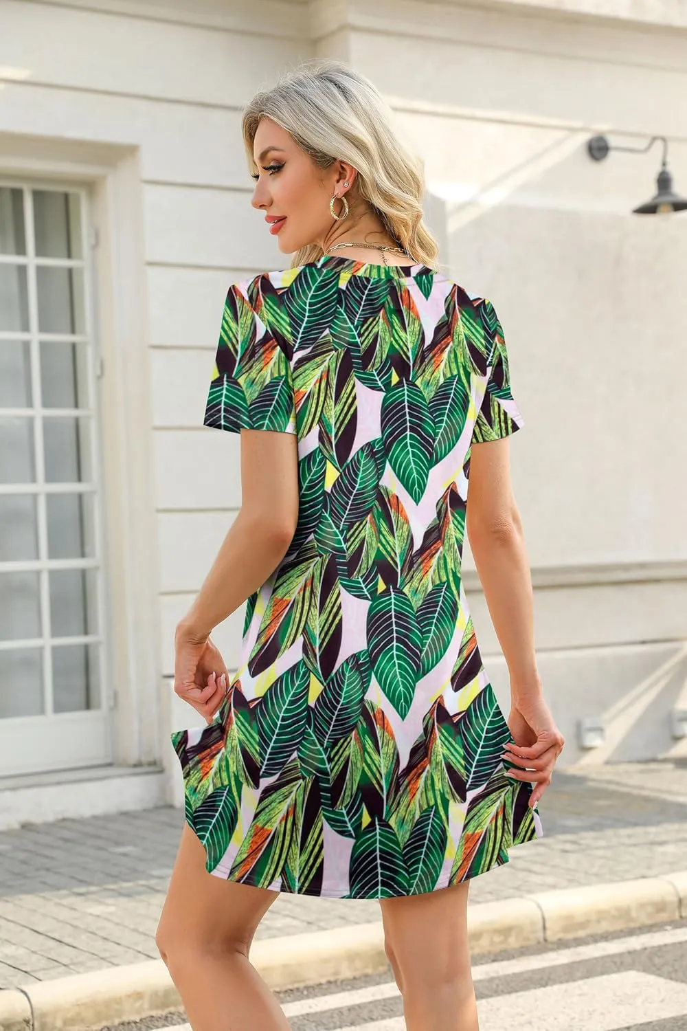 Women's Summer Short Sleeve Dresses Beach Casual Hawaiian Dresses Flower Graphic Tropical Vacation Sundress Tops