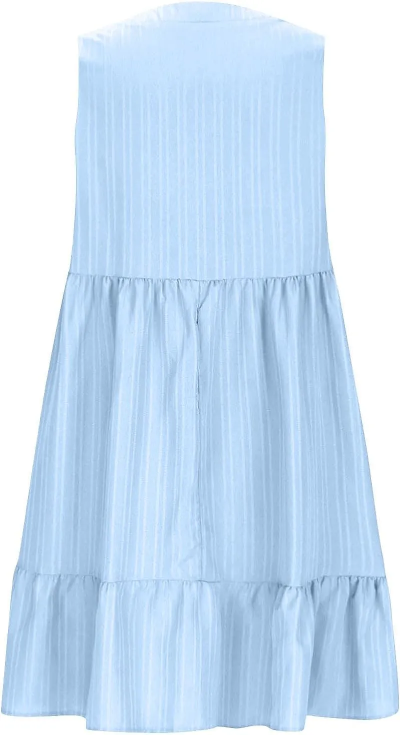 Womens Summer Short Sleeve Dresses V Neck Casual Solid Ruffle Tiered Layered Flowy A-Line Dress 2025 Beach Vacation