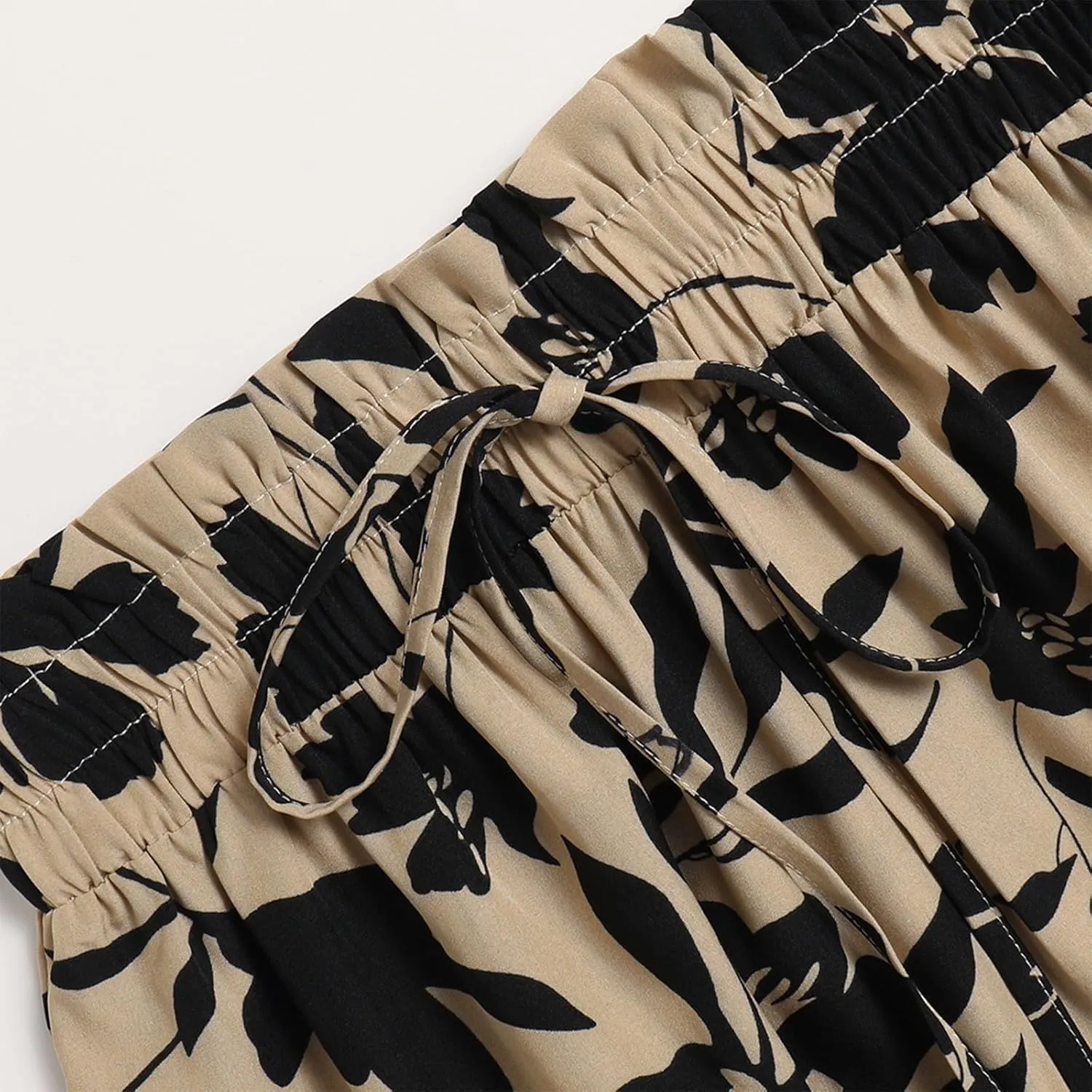 Womens Summer Skirts Midi Length Drawstring High Waist Skirts Below Knee Ruffle Tiered A Line Floral Print Beach Skirt