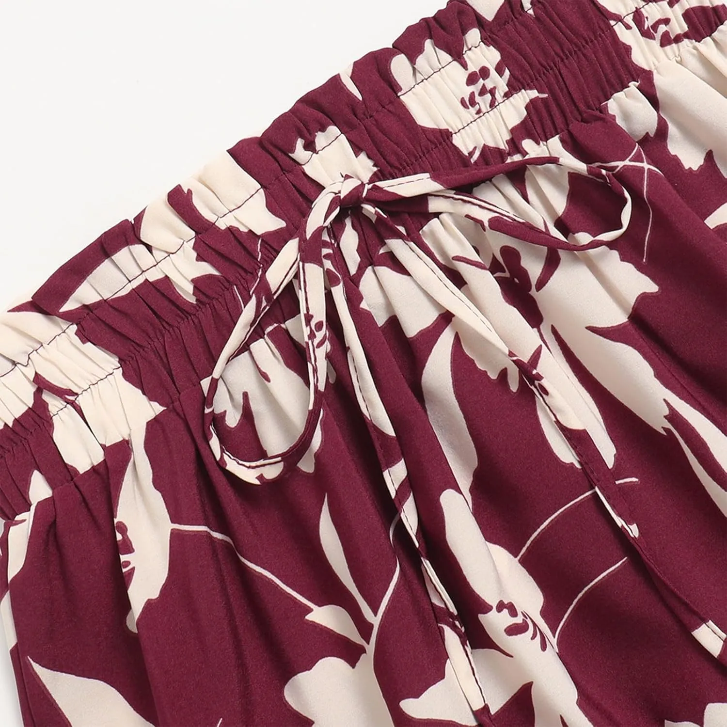 Womens Summer Skirts Midi Length Drawstring High Waist Skirts Below Knee Ruffle Tiered A Line Floral Print Beach Skirt