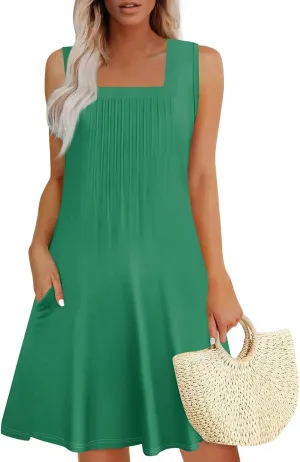 Women's Summer Sleeveless Boho Beach Dress 2025 Floral Mini Sundress Casual Flowy Tshirt Dress with Pockets