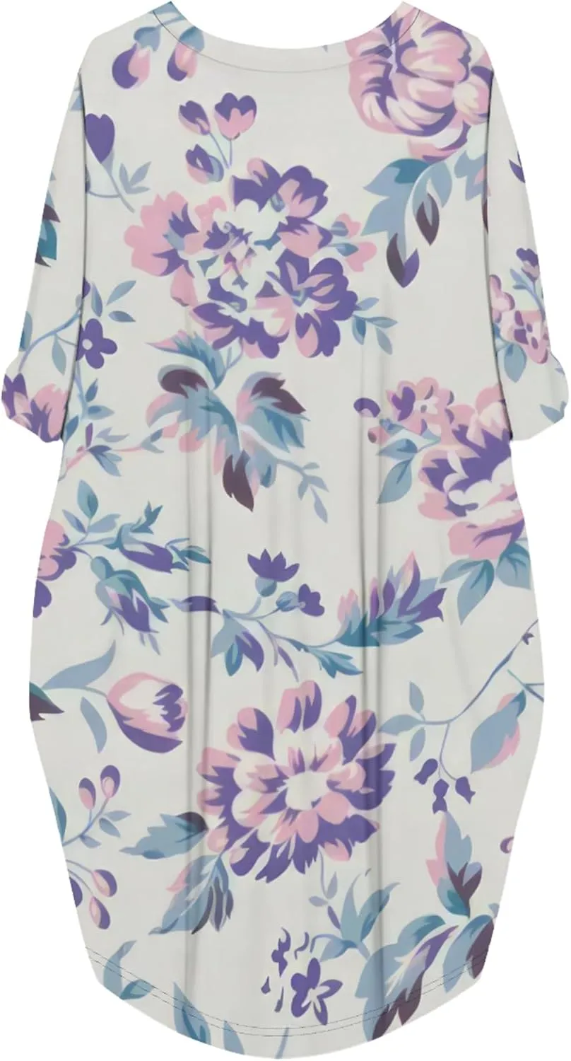 Women's T-Shirt Dresses Oversize Short Sleeve and Long Sleeve Midi Dresses with Pocket