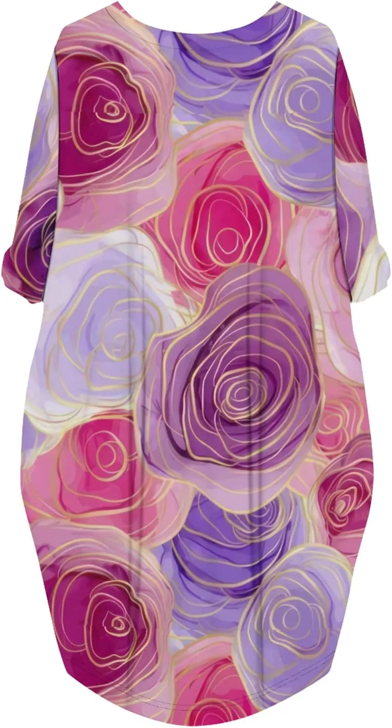 Women's T-Shirt Dresses Oversize Short Sleeve and Long Sleeve Midi Dresses with Pocket