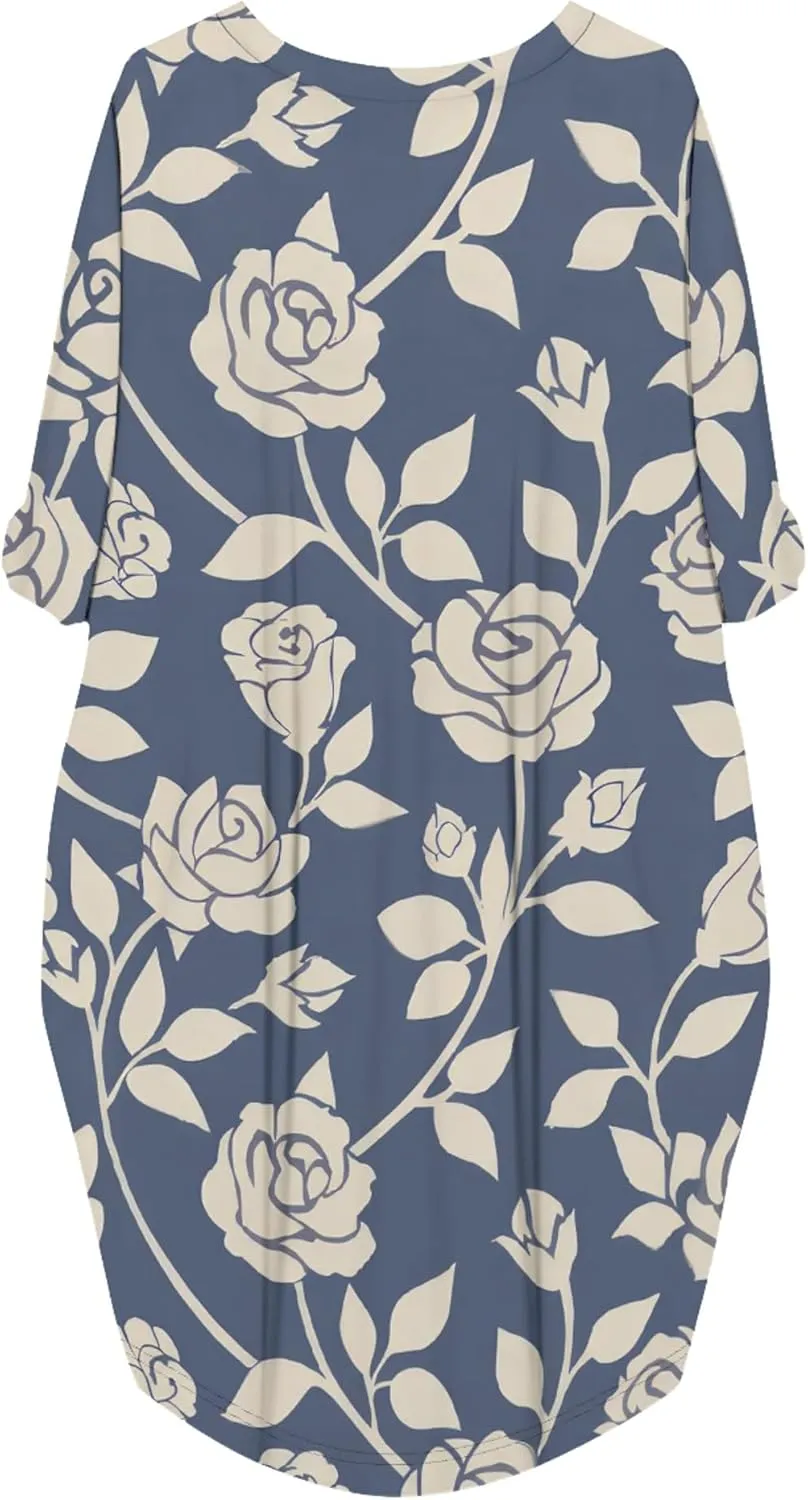 Women's T-Shirt Dresses Oversize Short Sleeve and Long Sleeve Midi Dresses with Pocket
