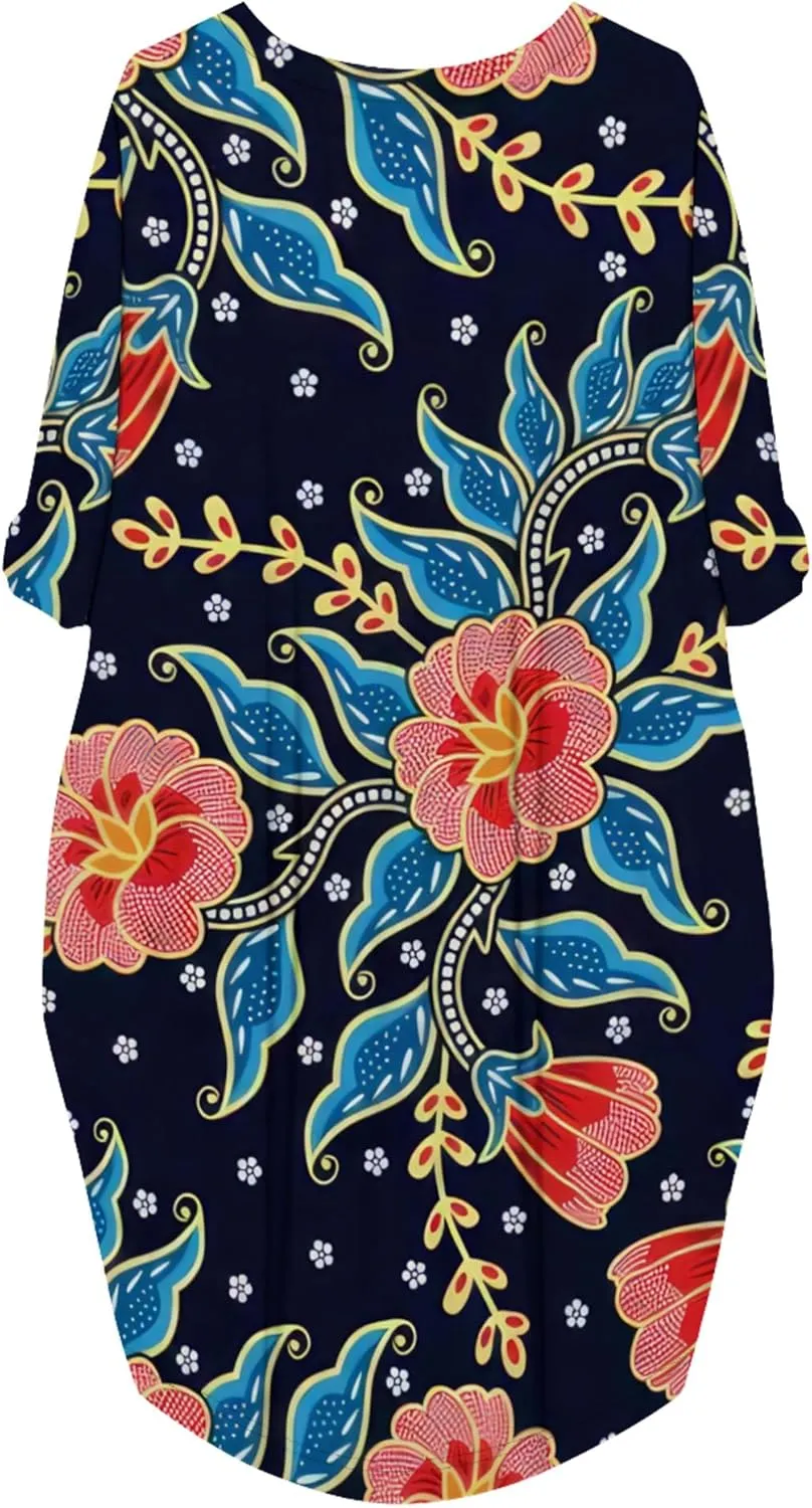 Women's T-Shirt Dresses Oversize Short Sleeve and Long Sleeve Midi Dresses with Pocket