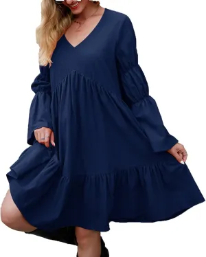 Womens Tunic V Neck Ruffles Babydoll Loose Swing Casual Long Mini T-Shirt Dress Boho Floral Printed Shift Dresses