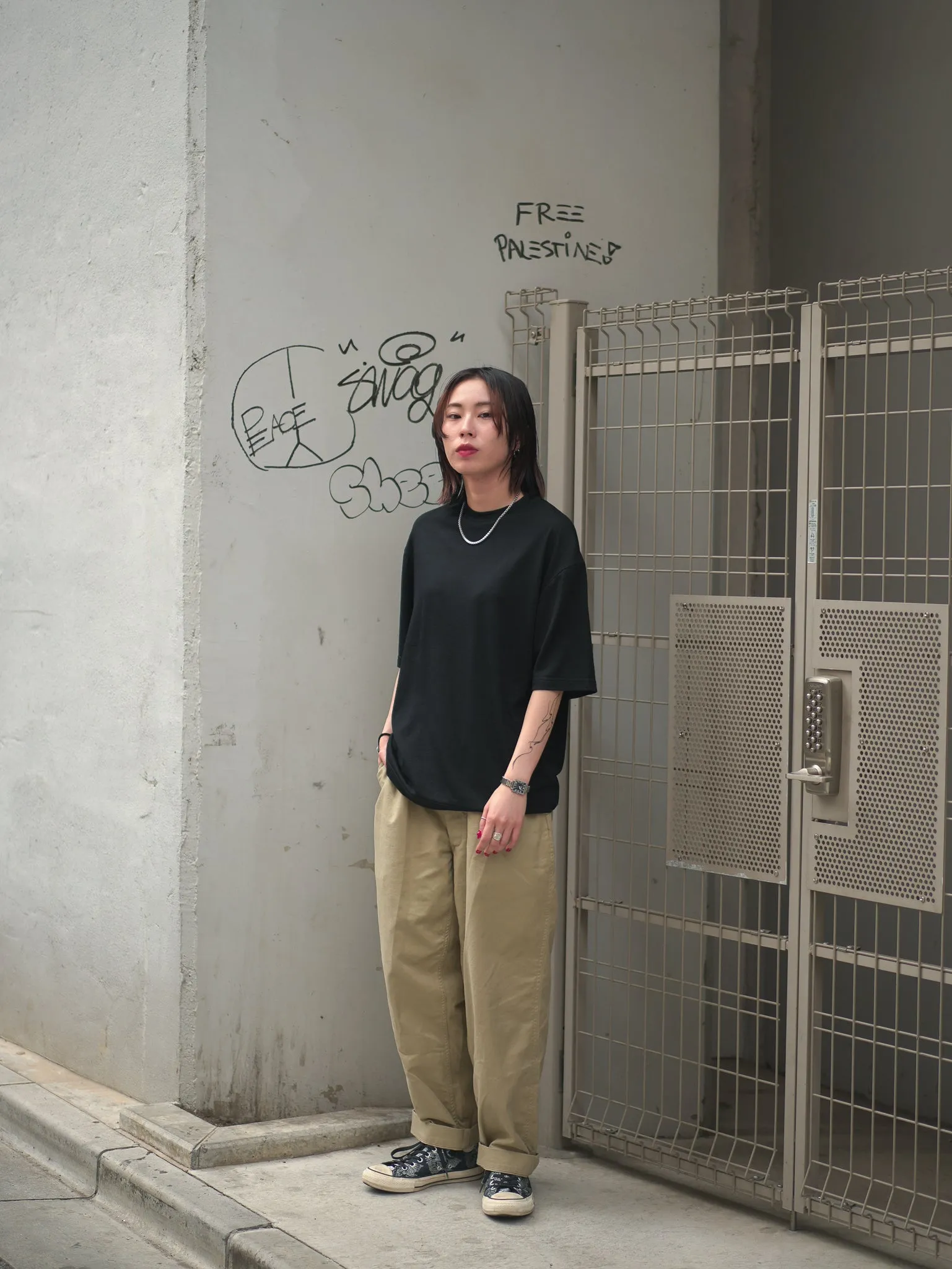 Wool Oversized Tee -  Black