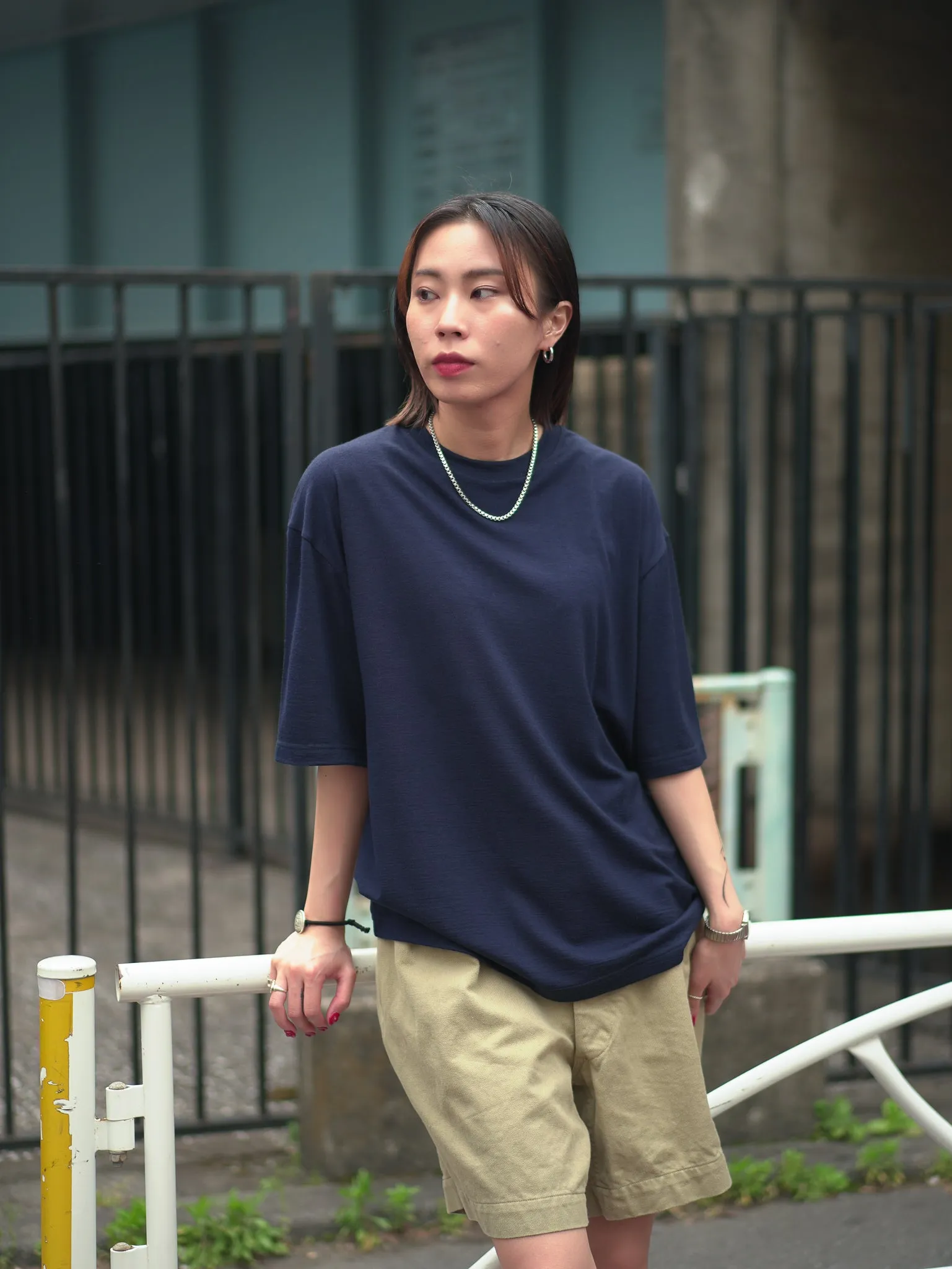 Wool Oversized Tee - Navy