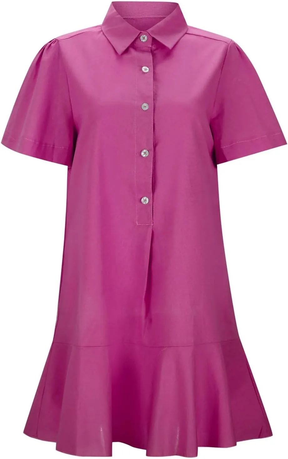 Work Dresses for Women 2025 Button Down Shirt Dress Short Sleeve Cotton Linen Ruffle Shift Mini Dresses