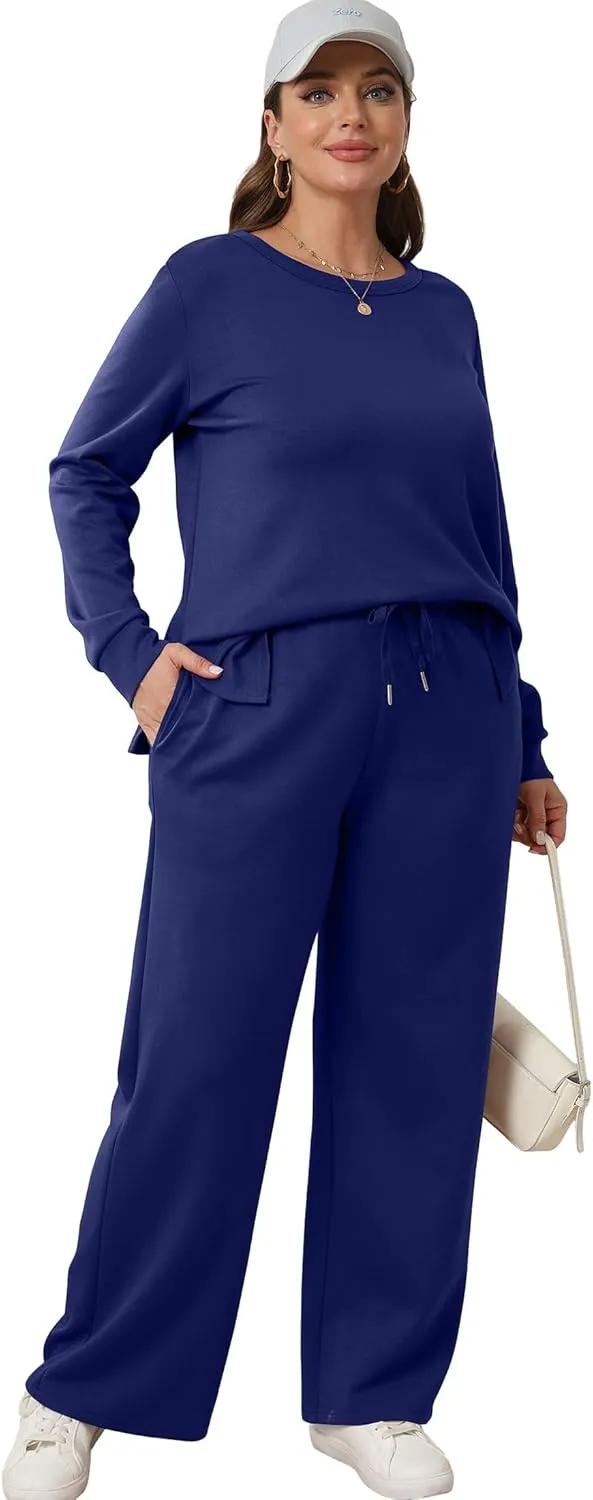 XIEERDUO Women's 2 Piece Lounge Sets Casual Fall Travel Outfits Fashion Wide Leg Tracksuit Cozy Sweatsuits S-3XL