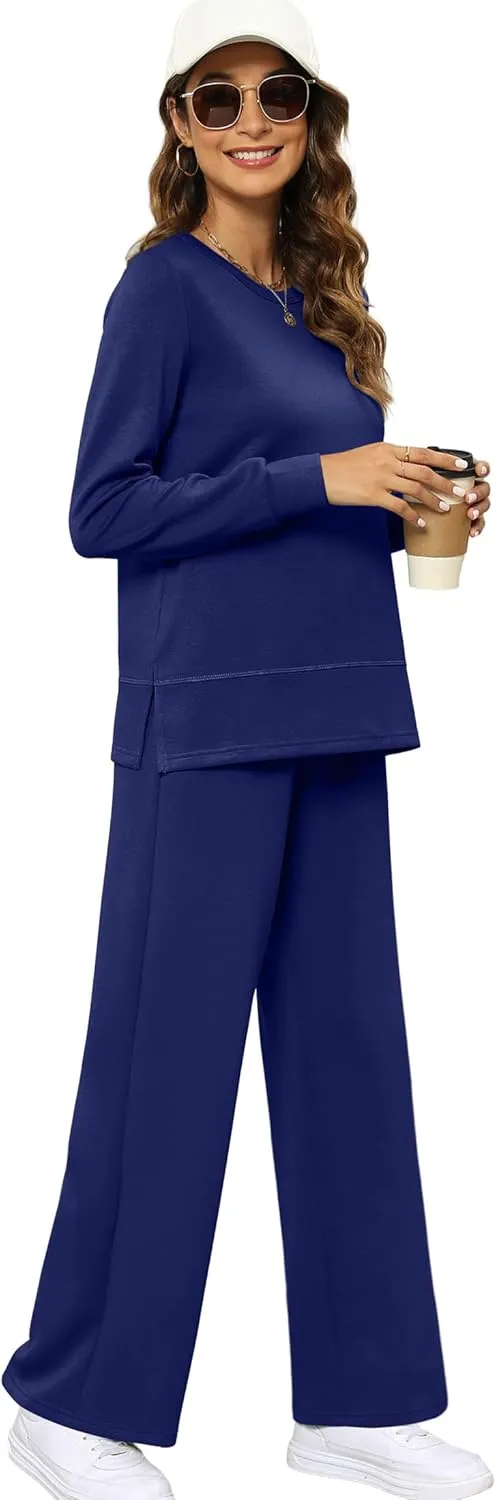 XIEERDUO Women's 2 Piece Lounge Sets Casual Fall Travel Outfits Fashion Wide Leg Tracksuit Cozy Sweatsuits S-3XL