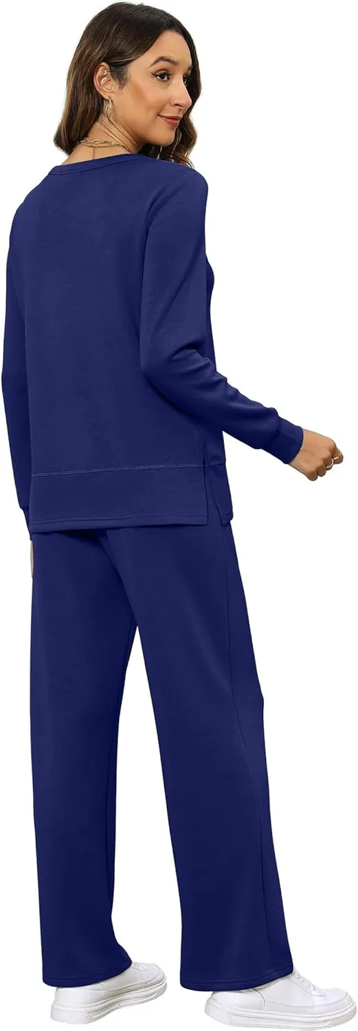 XIEERDUO Women's 2 Piece Lounge Sets Casual Fall Travel Outfits Fashion Wide Leg Tracksuit Cozy Sweatsuits S-3XL
