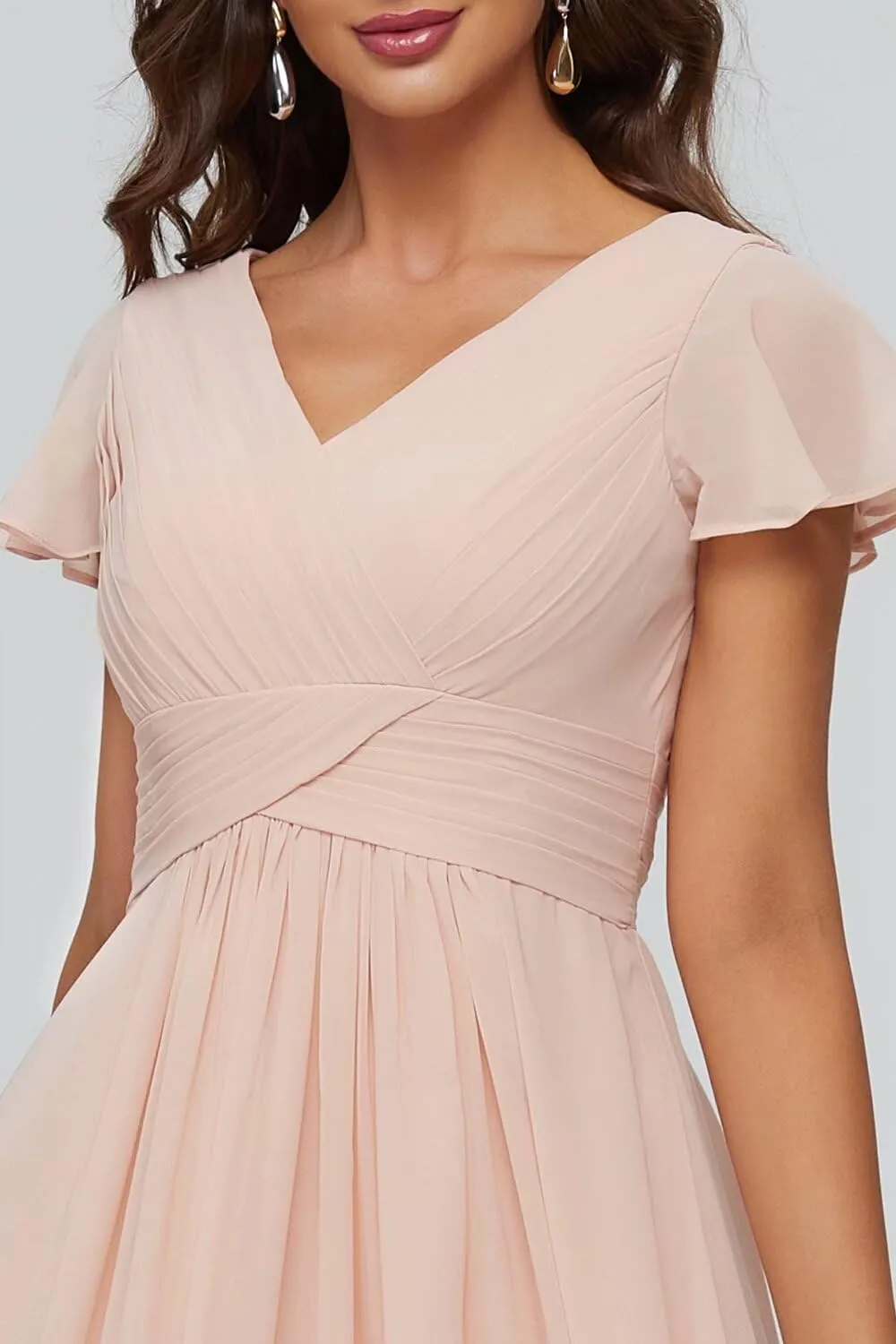 Xijun Women's V-Neck Chiffon Bridesmaid Dresses Long Bodices Pleated Evening Gowns Formal Wedding Party Dress