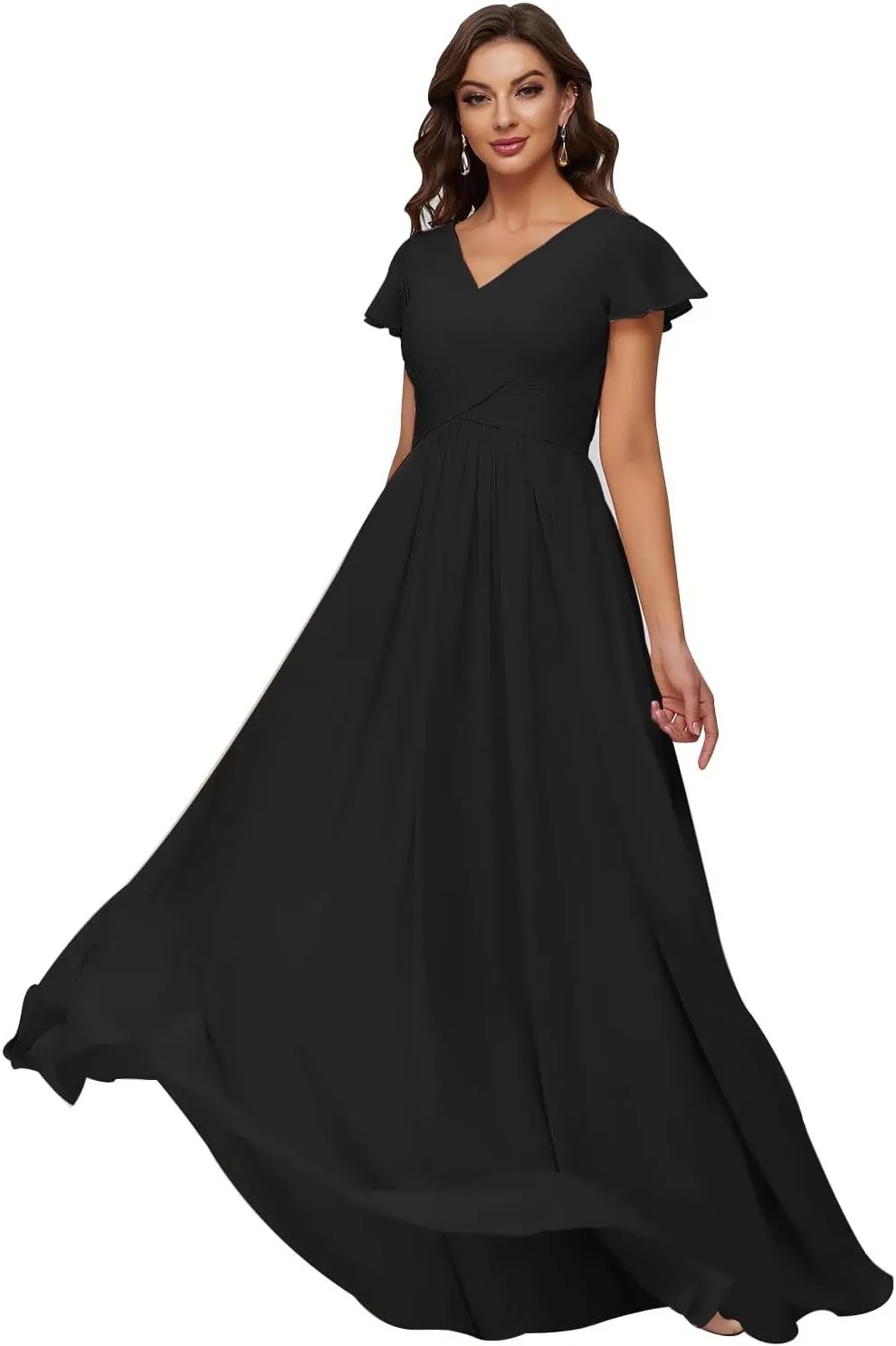 Xijun Women's V-Neck Chiffon Bridesmaid Dresses Long Bodices Pleated Evening Gowns Formal Wedding Party Dress
