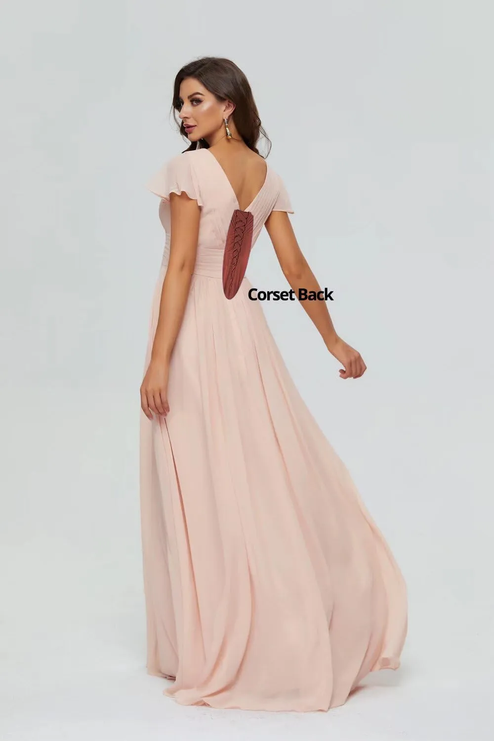 Xijun Women's V-Neck Chiffon Bridesmaid Dresses Long Bodices Pleated Evening Gowns Formal Wedding Party Dress
