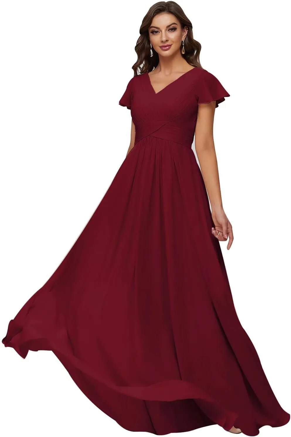 Xijun Women's V-Neck Chiffon Bridesmaid Dresses Long Bodices Pleated Evening Gowns Formal Wedding Party Dress