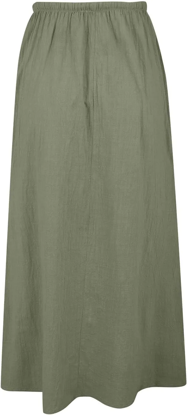 XOWRTE Linen Maxi Skirts for Women Trendy Summer Comfy Drawstring Waist A Line Skirts Cute Vacation Boho Long Flowy Skirts